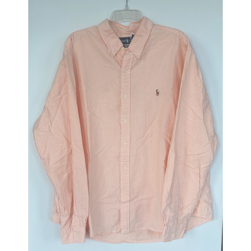 Polo Ralph Lauren Mens Custom Fit Striped Button Down Shirt Orange White XL